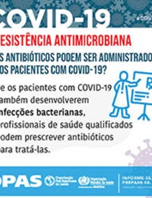Cartões para as redes sociais - Resistência Antimicrobiana: Os antibióticos podem ser administrados aos pacientes com COVID-19?