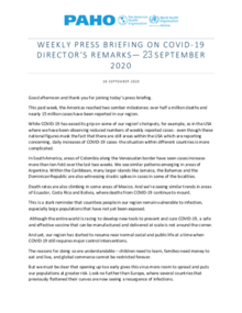 Weekly Press Briefing on COVID-19: Director's Opening Remarks, September 23, 2020
