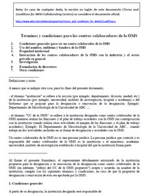 Términos y condiciones para los Centros Colaboradores de la OMS