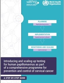 Cover of Introducing and scaling up testing for human papillomavirus as part of a comprehensive programme for prevention and control of cervical cancer. 