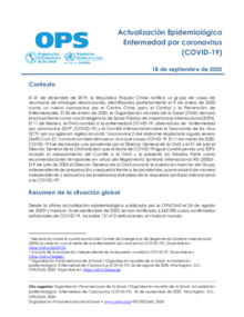 Actualización Epidemiológica: Enfermedad por coronavirus (COVID-19) - 18 de septiembre de 2020 