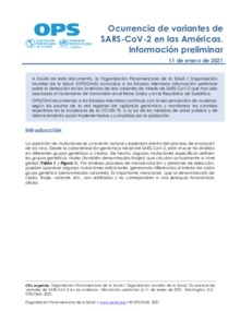 Ocurrencia de variantes de SARS-CoV-2 en las Américas. Información preliminar