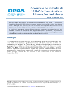 Ocorrência de variantes de SARS-CoV-2 nas Américas. Informações preliminares - 11 de fevereiro de 2021