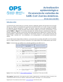 Actualización Epidemiológica: ocurrencia de variantes de SARS-CoV-2 en las Américas - 20 de enero de 2021 