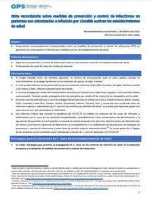 Nota recordatoria sobre medidas de prevención y control de infecciones en pacientes con colonización e infección por Candida auris en los establecimientos de salud. Recomendaciones provisionales