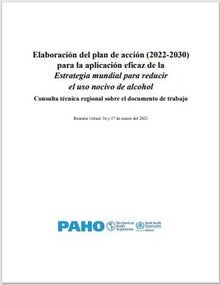Portada del documento laboración del plan de acción (2022-2030) para la aplicación eficaz de la 'Estrategia mundial para reducir el uso nocivo de alcohol'. 