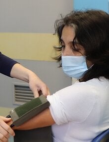 Measuring blood pressure of patient