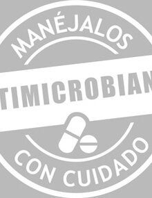 Sticker Nº2: "Antimicrobianos. Manéjalos con cuidado"