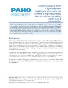Epidemiological Alert: Organization of healthcare services in the context of high respiratory virus circulation including SARS-CoV-2 - 21 January 2022