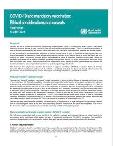 COVID-19 et vaccination obligatoire: considérations éthiques. Note d’orientation, 30 mai 2022