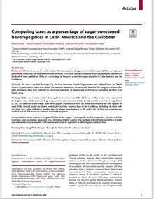 Comparing taxes as a percentage of sugar-sweetened beverage prices in Latin America and the Caribbean