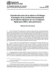 A70/36 Función del sector de la salud en el Enfoque Estratégico de la Gestión Internacional de  los Productos Químicos de cara al objetivo fijado para 2020 y años posteriores 