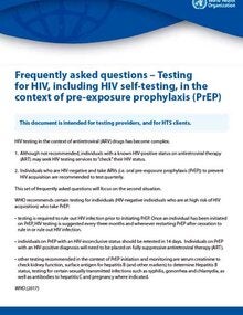 Frequently asked questions: testing for HIV, including HIV self-testing, in the context of pre-exposure prophylaxis (‎PrEP)