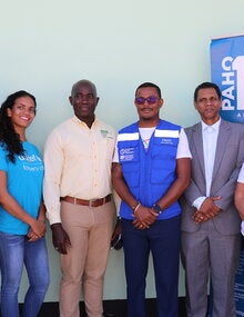 Deputy Director of the Regional Health Services (RGD) Nursing Affairs Steven Tel, UNICEF Health Officer Shivanny Narain, Medical Mission Herman Jintie, PAHO/WHO Advisor, Health Systems and Services Dr. Rosmond Adams, PAHO/WHO Family Planning and Lifecycle/Immunization Technical Officer Dr. Julia Terborg.