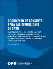 Tapa de la publiación. Documento de consulta. para las definiciaones de caso.  Fondo azul y logo de OPS/OMS