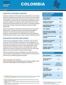 Yellow fever country profile Colombia