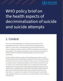 WHO Policy Brief on the health aspects of decriminalization of suicide and suicide attempts