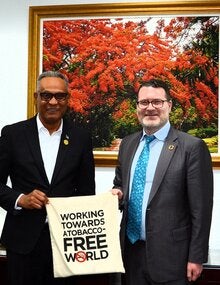 Hon. Michael Darville, Minister of Health and Wellness and WHO FCTC representative meet to discuss the FCTC mission. 