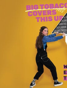 Tenn peels off wall with information on the harm of tobacco