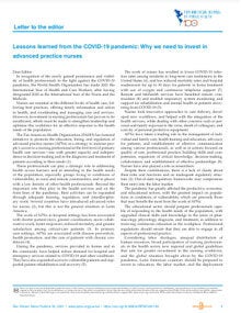 Lessons learned from the COVID-19 pandemic: Why we need to invest in advanced practice nurses