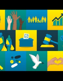 Banner with multiple icons related to health, finance, investment, and well being