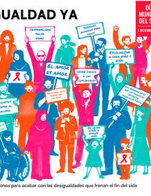 Grupo diverso con r'otulos: Un'amonos para acabar la desigualdad.