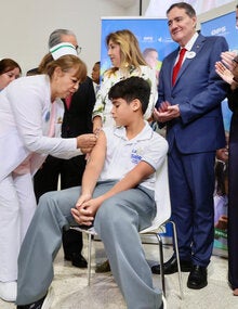 Boy receives vaccination during the launching of Vaccination Week in the Americas
