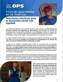 Crisis de salud mental en las Américas. Soluciones efectivas para el desarrollo social con equidad