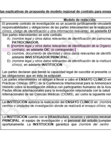 Cláusulas y notas explicativas de propuesta de modelo regional de contrato para ensayos clínicos