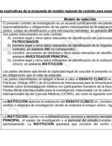 Cláusulas y notas explicativas de la propuesta de modelo regional de contrato para ensayos clínicos
