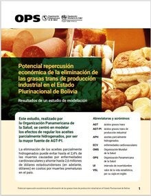 La imagen muestra una composición de alimentos como panes y productos horneados en tonos cálidos. En la parte superior aparecen los logotipos de la OPS y la OMS. El diseño incluye un recuadro verde con el título principal, un bloque de texto explicativo en fondo celeste y una lista de abreviaturas y acrónimos a la derecha.