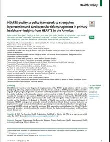 First page of a scientific article titled: HEARTS quality: a policy framework to strengthen hypertension and cardiovascular risk management in primary healthcare—insights from HEARTS in the Americas