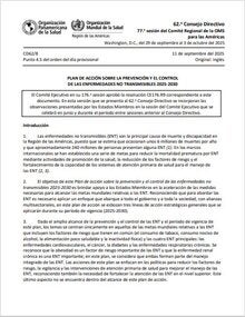 Plan de acción sobre la prevención y el control de las enfermedades no  transmisibles 2025-2030
