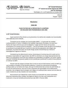 Résolution CD62.R8 -Plan d’action sur la prévention et la maîtrise des maladies non transmissibles  2025-2030