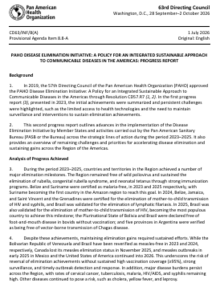 CD63/INF/8(A) PAHO Disease Elimination Initiative: A Policy for an Integrated Sustainable Approach to Communicable Diseases in the Americas: Progress Report
