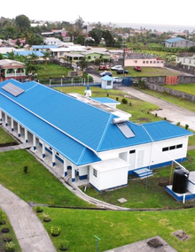 Aerial view. Hospital with solar panels