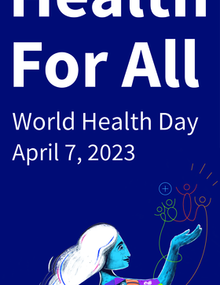 Vertical banner: Health For All (blue)