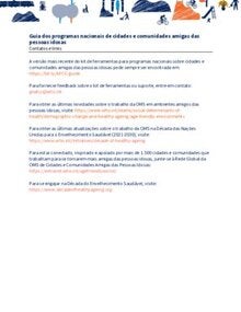 Contatos e links. Guia dos programas nacionais de cidades e comunidades amigas das pessoas idosas. 