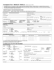 Complete this form for any person in whom a health worker suspects measles or rubella infection or a patient with fever and rash