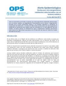 16 de abril de 2019 - Alerta Epidemiológica sobre Brotes por microorganismos resistentes asociados con el turismo médico