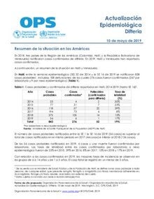 10 de mayo de 2019: Difteria - Actualización Epidemiológica