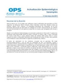 17 de mayo de 2019 - Actualización Epidemiológica sobre el Sarampión