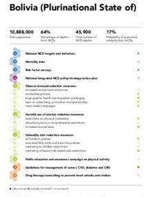 Bolivia   - Monitoreo de progreso de las ENT 2020 - Perfil de país