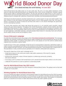 World Blood Donor Day. Give blood and keep the world beating.