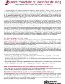 Journée mondiale du donneur de sang. Donnez votre sang pour faire battre le coeur du monde.