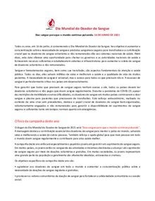 Dia Mundial do Doador de Sangue. Doe sangue para que o mundo continue pulsando.