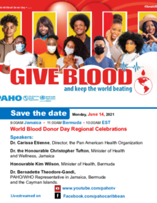 Flyer. Event for the Region of the Américas  “Give blood and keep the world beating 