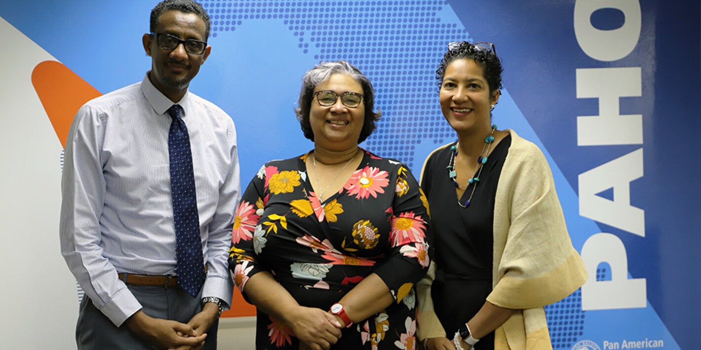 From left, Dr Yitades Gebre, PAHO/WHO Representative for Barbados and the Eastern Caribbean Countries, Dr Joy St John, Executive Director, Caribbean Public Health Agency and Mrs Jessie Schutt-Aine, Sub-Regional Program Coordinator, Caribbean