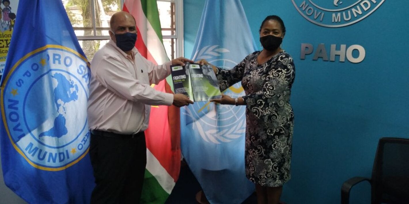 The Minister of Health, Antoine Elias officially handed over the "Final National COVID-19 Preparedness and Response Plan" and "Final Comprehensive Need Lists Preparedness and Response for COVID-19" to PAHO/WHO Representative Dr. Karen Lewis-Bell on 25 June 2020. 
