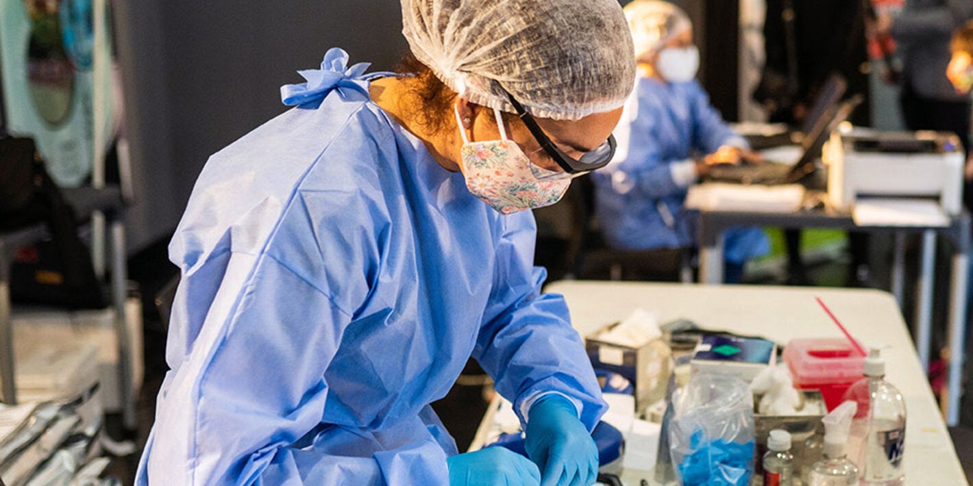 Health worker during blood donation